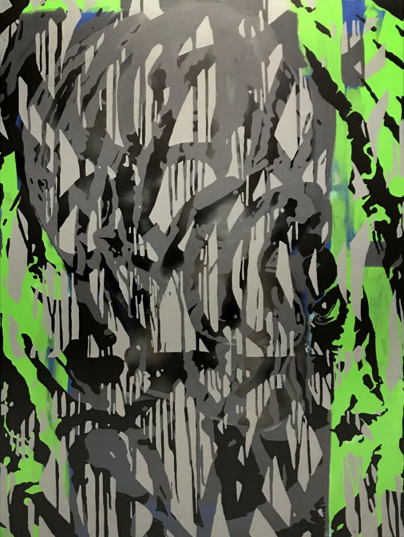 Pudlové a prášky, email a akryl na plátně, 160 x 120 cm, 2017